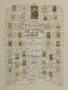 32789 Blad met handtekeningen en portretfotootjes van de deelnemers aan het diner ter gelegenheid van het zevende ...